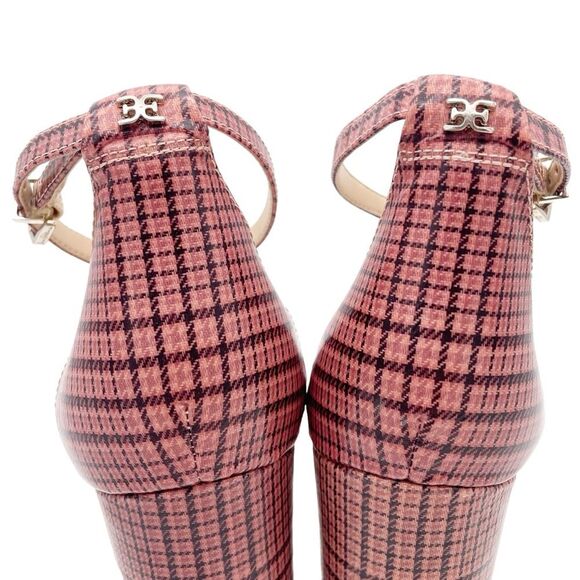 Sam Edelman Yaro Block Heel Ankle Strap Sandal Warm Pink Plaid Women’s Size 8.5 - Picture 11 of 16